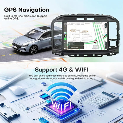 GPS navigation with online and offline maps, 4G LTE, and Wi-Fi connection on Ford F150 touch screen.