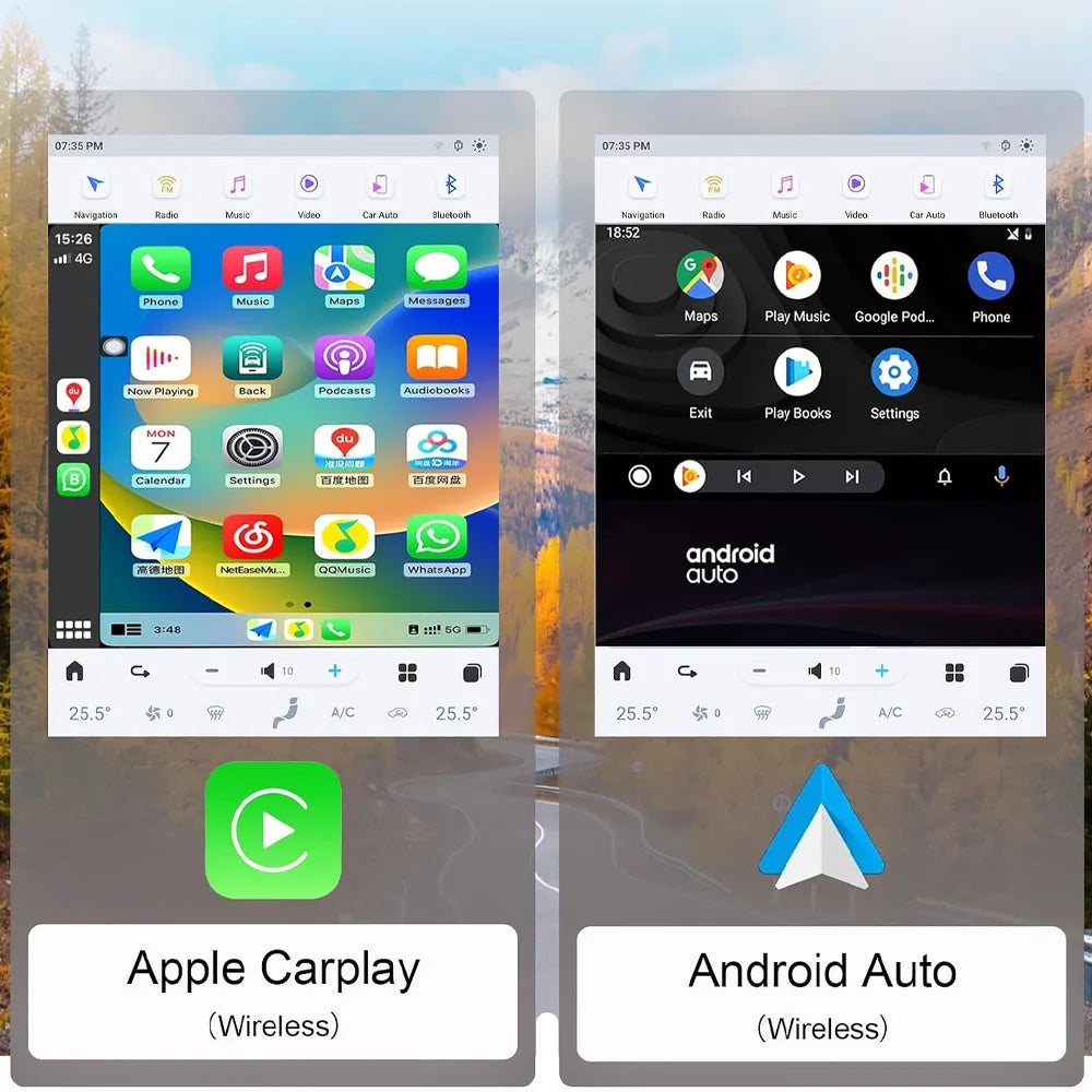 Comparison of Wireless Apple CarPlay and Wireless Android Auto modes on Ford F150 head unit.