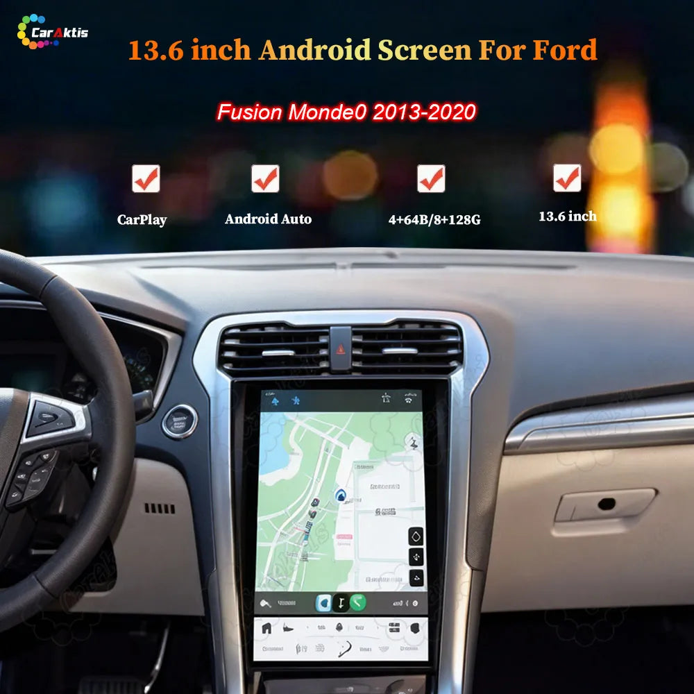 13.6-inch Android screen upgrade for Ford Fusion Mondeo 2013-2020 with Apple CarPlay and Android Auto