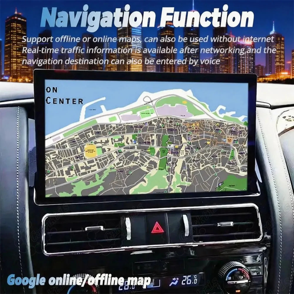 Google online and offline GPS navigation map display on 13.3 inch car radio screen