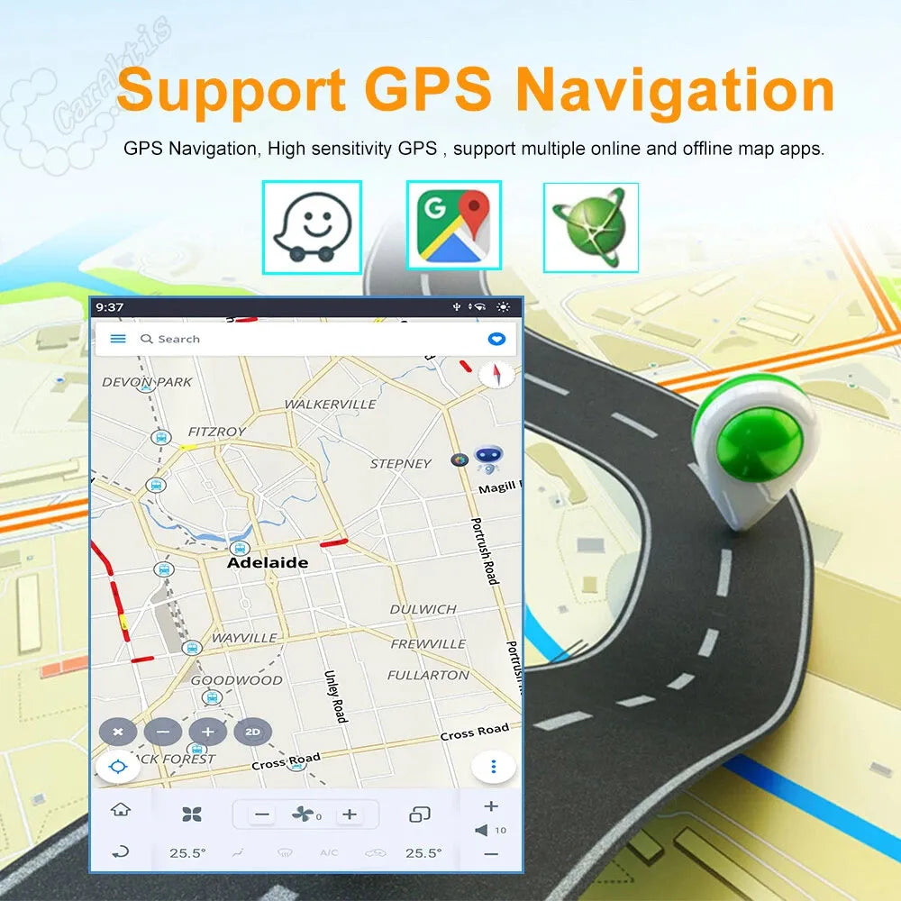 GPS navigation map display supporting online and offline navigation apps.
