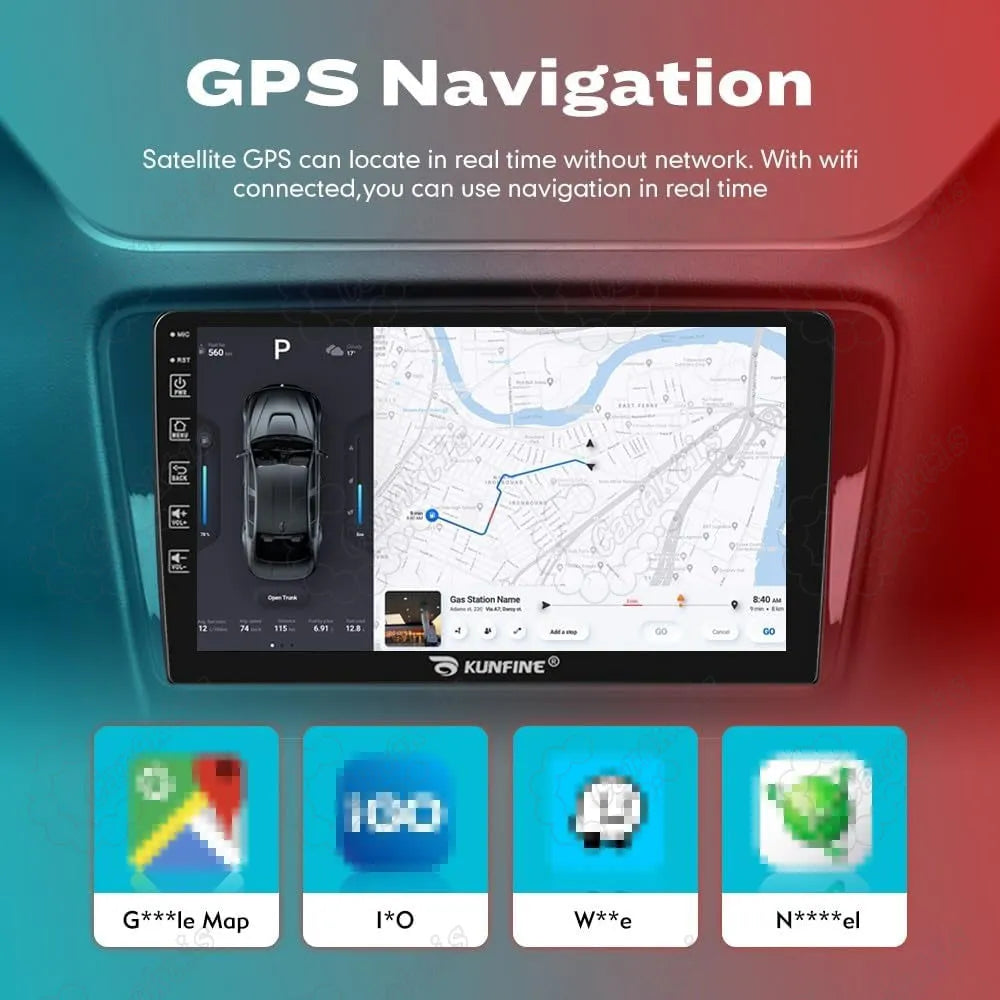 GPS navigation system with real-time satellite map display on Android car screen