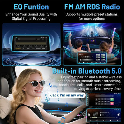 Built-in Bluetooth 5.0 hands-free calling, EQ digital signal processing, and FM AM RDS radio interface