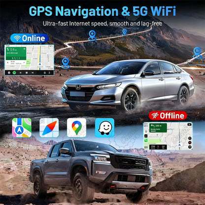 GPS navigation system supporting online Google Maps and offline map apps with 5G WiFi connectivity
