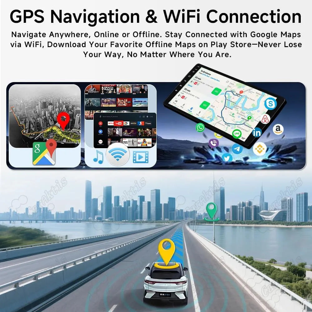 GPS navigation and WiFi connection on Honda Accord Android screen showing Google Maps and Play Store app downloads
