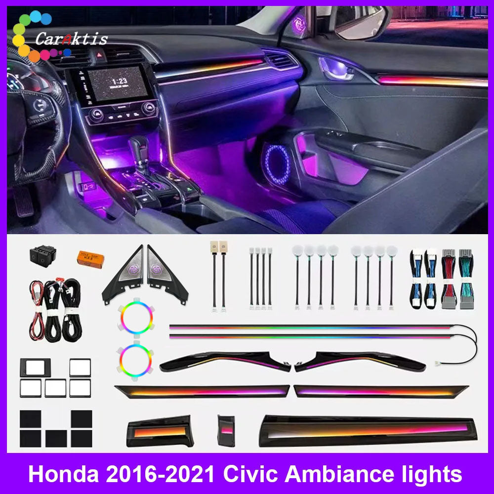CarAkits dynamic multi-color LED interior ambient lighting for Honda Civic 10th Gen.