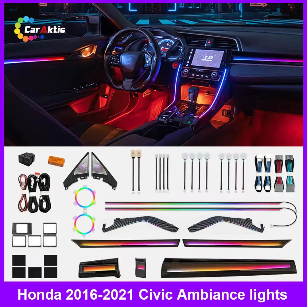 CarAkits dynamic multi-color LED interior ambient lighting for Honda Civic 10th Gen.