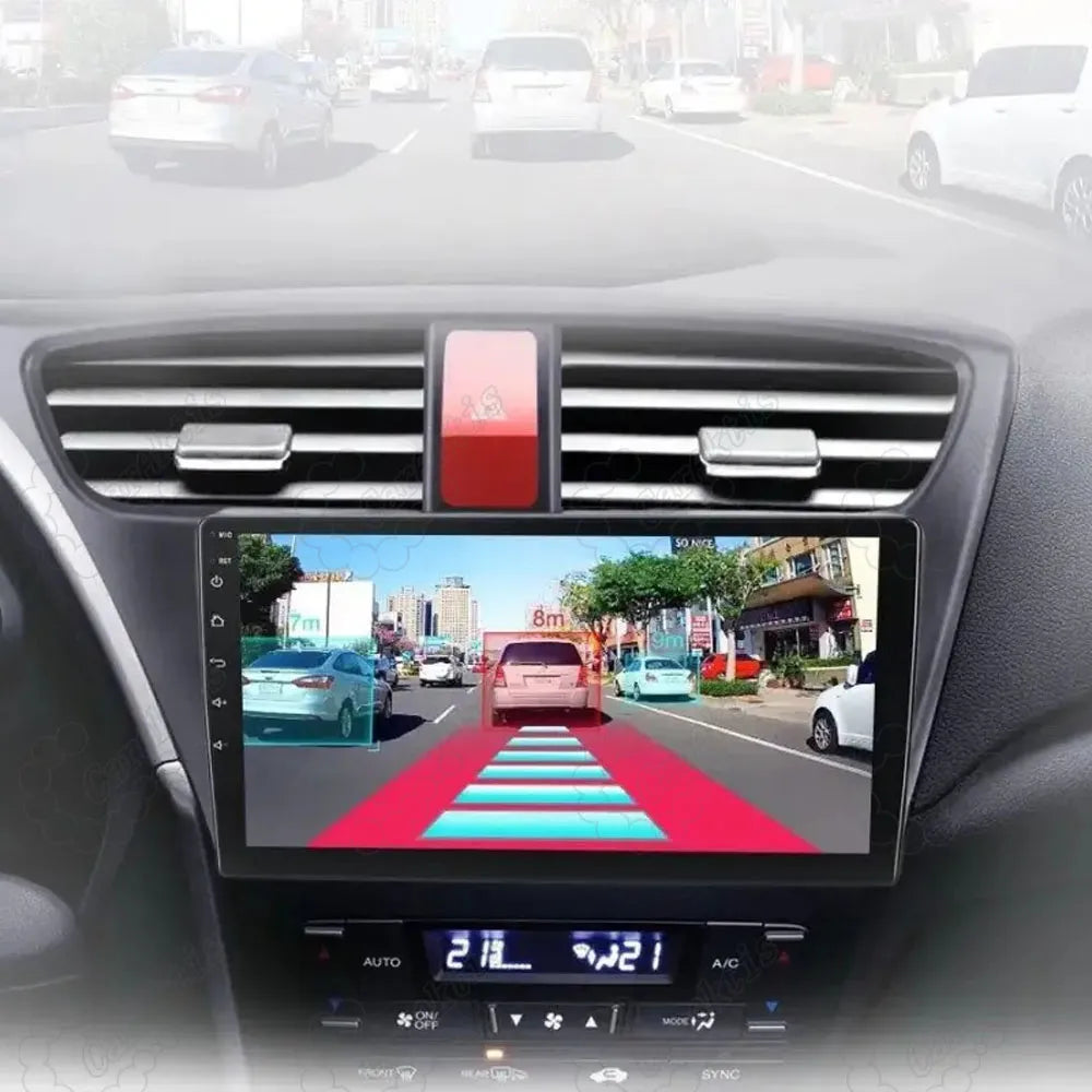 ADAS DVR safety driving feature with forward collision and lane departure warning displayed on car screen