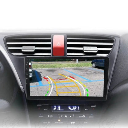 Rearview backup camera assistance with dynamic parking lines on Honda Civic touchscreen display
