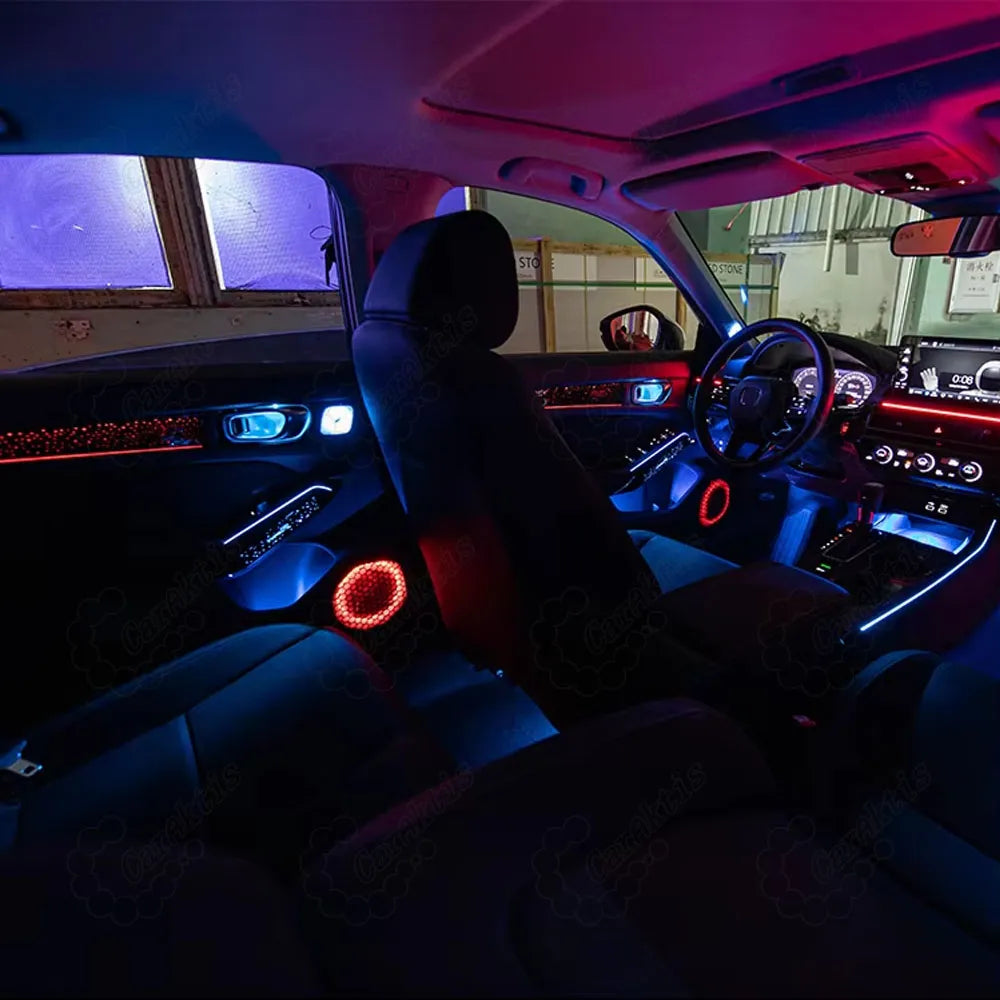 Blue LED atmosphere lamp integrated into Honda Civic 2026 door panels.