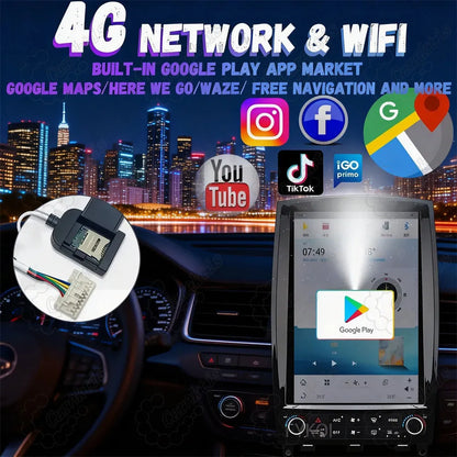 Infiniti QX50 EX Android multimedia system supporting 4G LTE network SIM card, Wi-Fi, and Google Play Store apps.