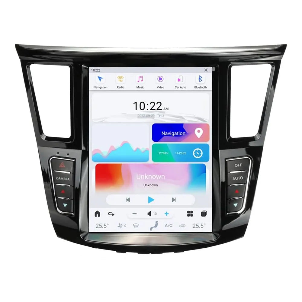 12.1-inch vertical touchscreen display unit with frame and buttons for Infiniti QX60 JX35 radio replacement.