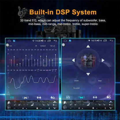 Key selling points including Mirrorlink, Wi-Fi, GPS navigation, steering wheel control, and reverse camera support.