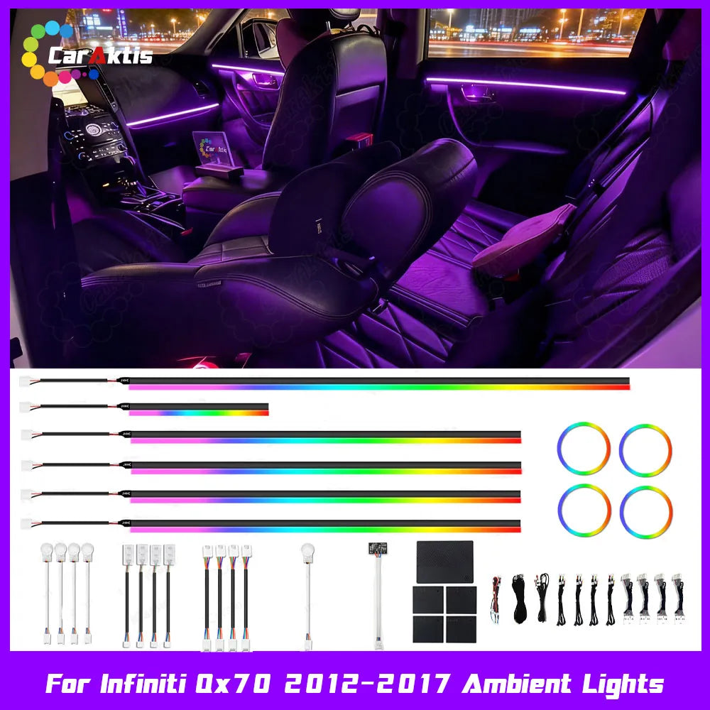 64-Color Symphony Dynamic LED Ambient Lighting Kit for Infiniti QX70 2012-2017 interior premium upgrade by Caraktis.