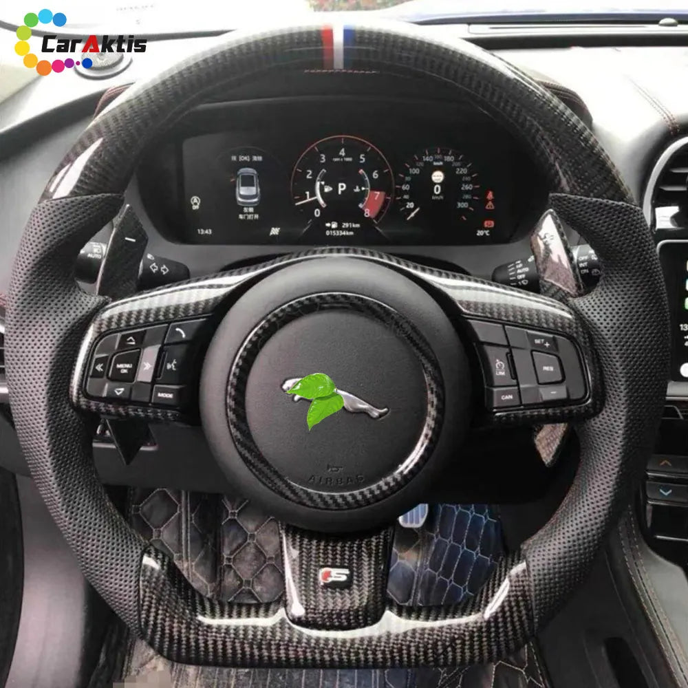 Jaguar F-Pace Interior Upgrade Showcase: The newly installed carbon fiber steering wheel blends seamlessly with the vehicle&