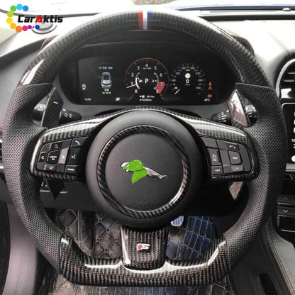Jaguar F-Pace Interior Upgrade Showcase: The newly installed carbon fiber steering wheel blends seamlessly with the vehicle&