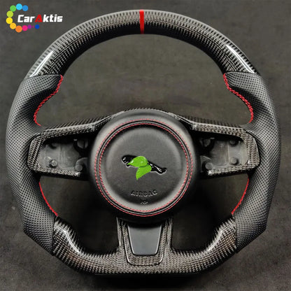Custom Carbon Fiber Steering Wheel for the 2014–2025 Jaguar F-Type and F-Pace, featuring classic 3K twill weave and a glossy finish.