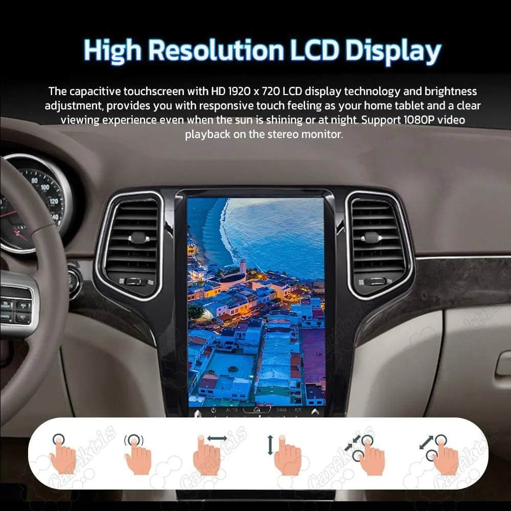High resolution 1920x720 capacitive touchscreen LCD display showing video playback on car stereo.