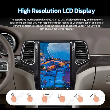 High resolution 1920x720 capacitive touchscreen LCD display showing video playback on car stereo.