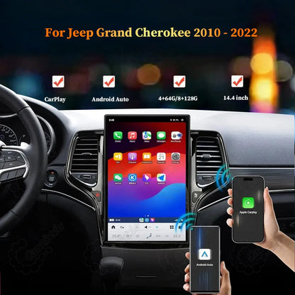 14.4-inch Tesla style vertical screen car stereo with wireless Apple CarPlay for Jeep Grand Cherokee 2010-2022