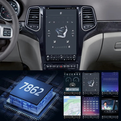 7862 octa-core chip processor and customizable user interface options for Jeep Grand Cherokee car navigation radio.