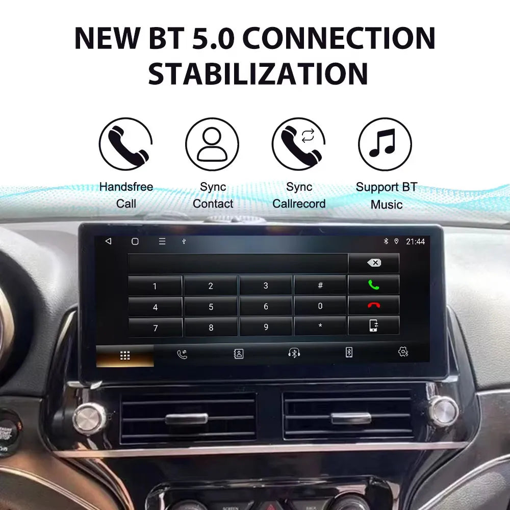 Bluetooth 5.0 connection screen featuring handsfree calling and music sync on Jeep Grand Cherokee Android radio