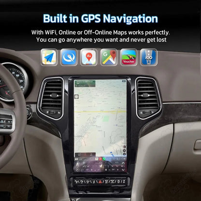 Built-in GPS navigation system on full screen display supporting online and offline maps for Jeep Grand Cherokee.