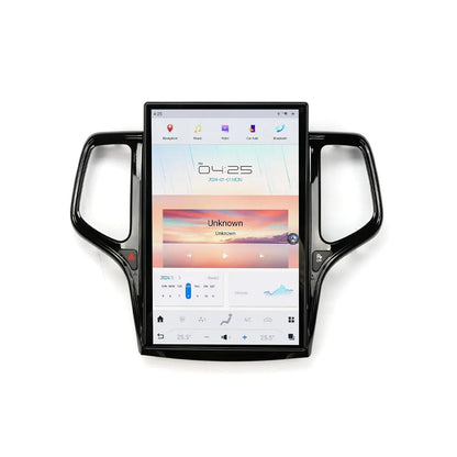 Front view of 14.4 inch Tesla style vertical Android screen head unit for Jeep Grand Cherokee