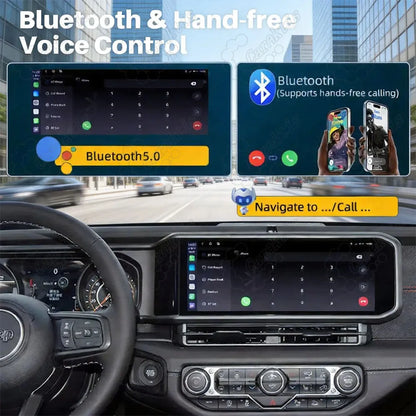 Bluetooth 5.0 hands-free calling and voice control interface on Jeep Wrangler JL multimedia player.
