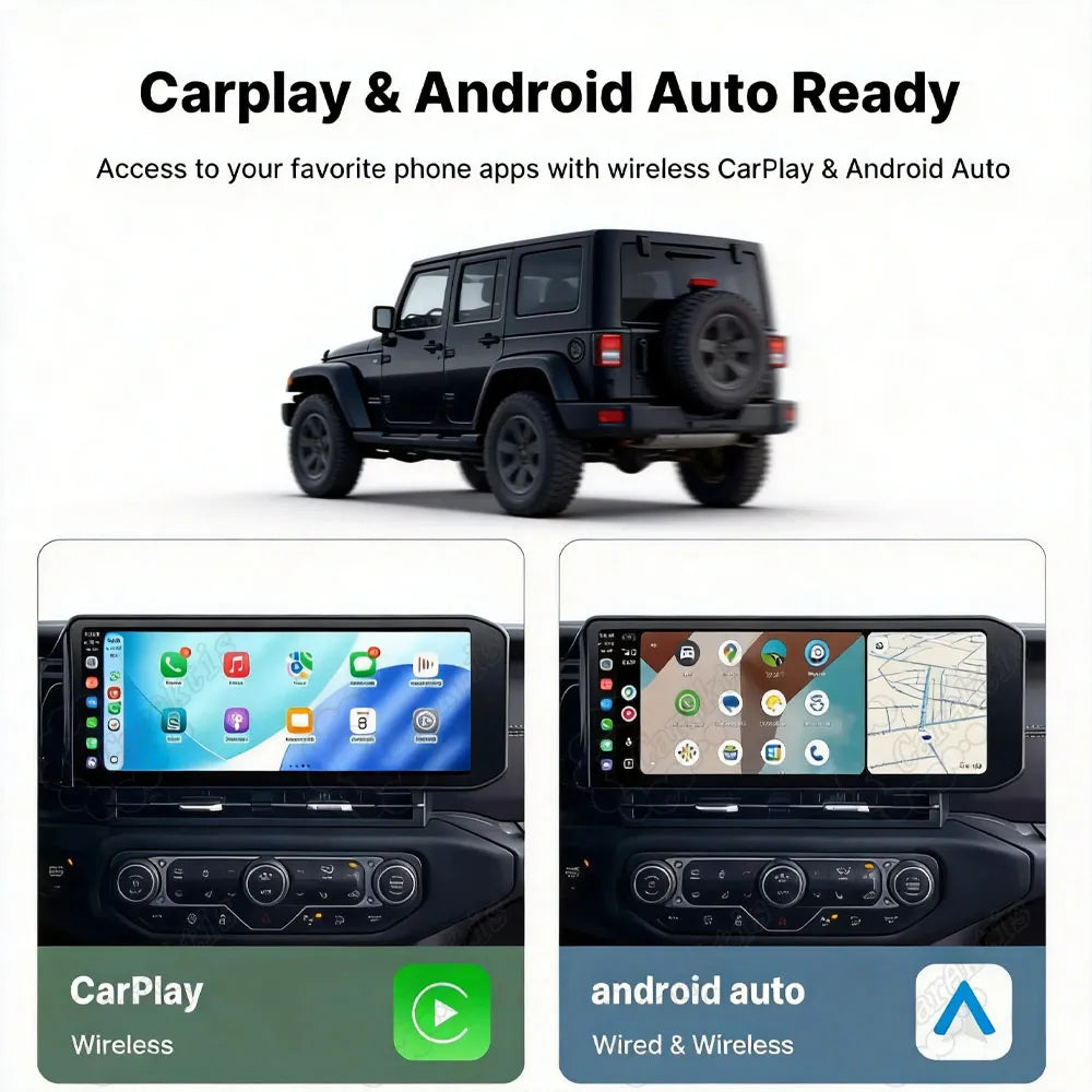 Apple CarPlay map navigation interface displayed on 15-inch Jeep Wrangler JL car touchscreen.
