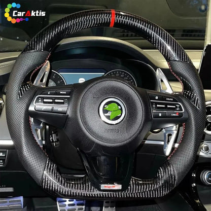 Interior View of Installed Custom Carbon Fiber Steering Wheel in a Kia Stinger 