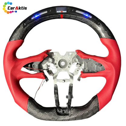 Custom Kia Stinger Racing Steering Wheel with Red Perforated Leather and LED Performance Display.