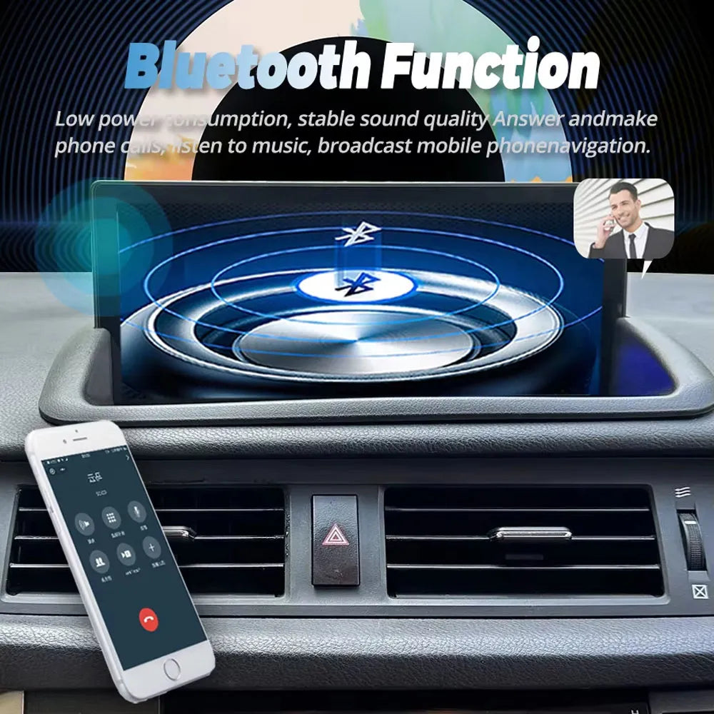 Lexus CT200h Android navigation screen highlighting stable Bluetooth function for hands-free calling and audio streaming.