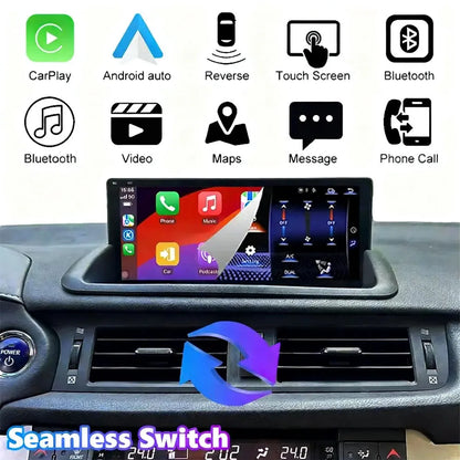 Lexus CT200h multimedia display showing seamless switching between original car system and CarPlay features with touch screen support.