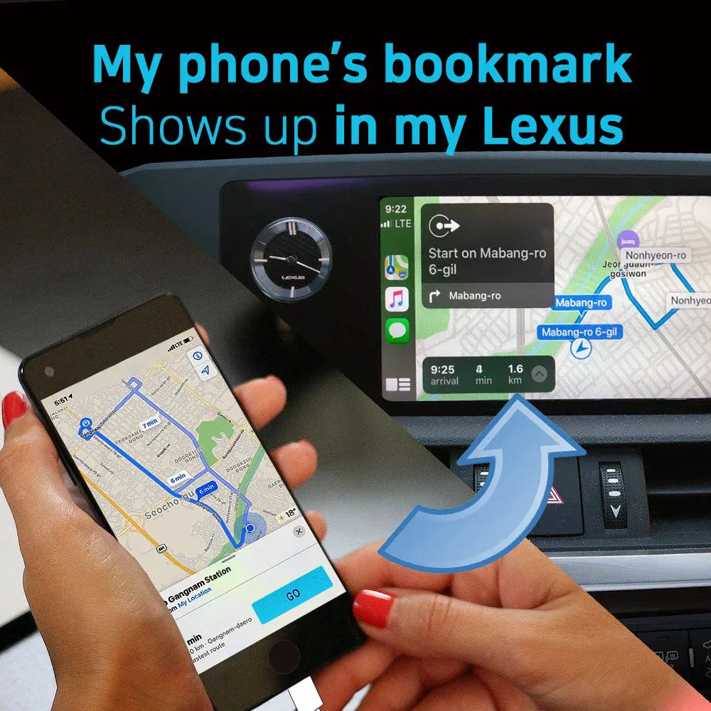 Phone navigation bookmarks syncing and showing up on the Lexus ES Android car display.