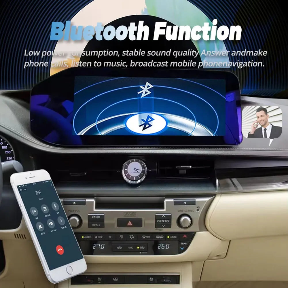 Bluetooth function interface on the Lexus ES Android car stereo for hands-free calling and music streaming.
