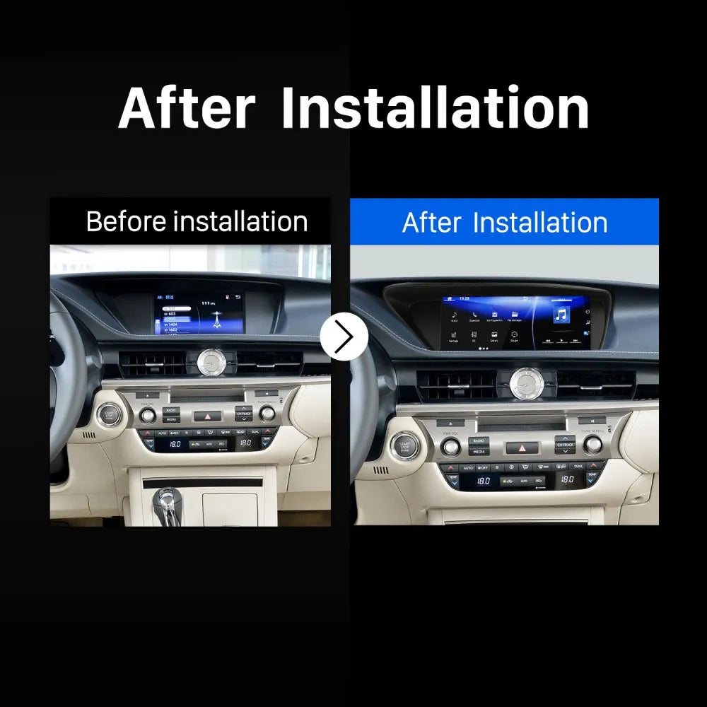 Before and after screen upgrade installation comparison for Lexus ES