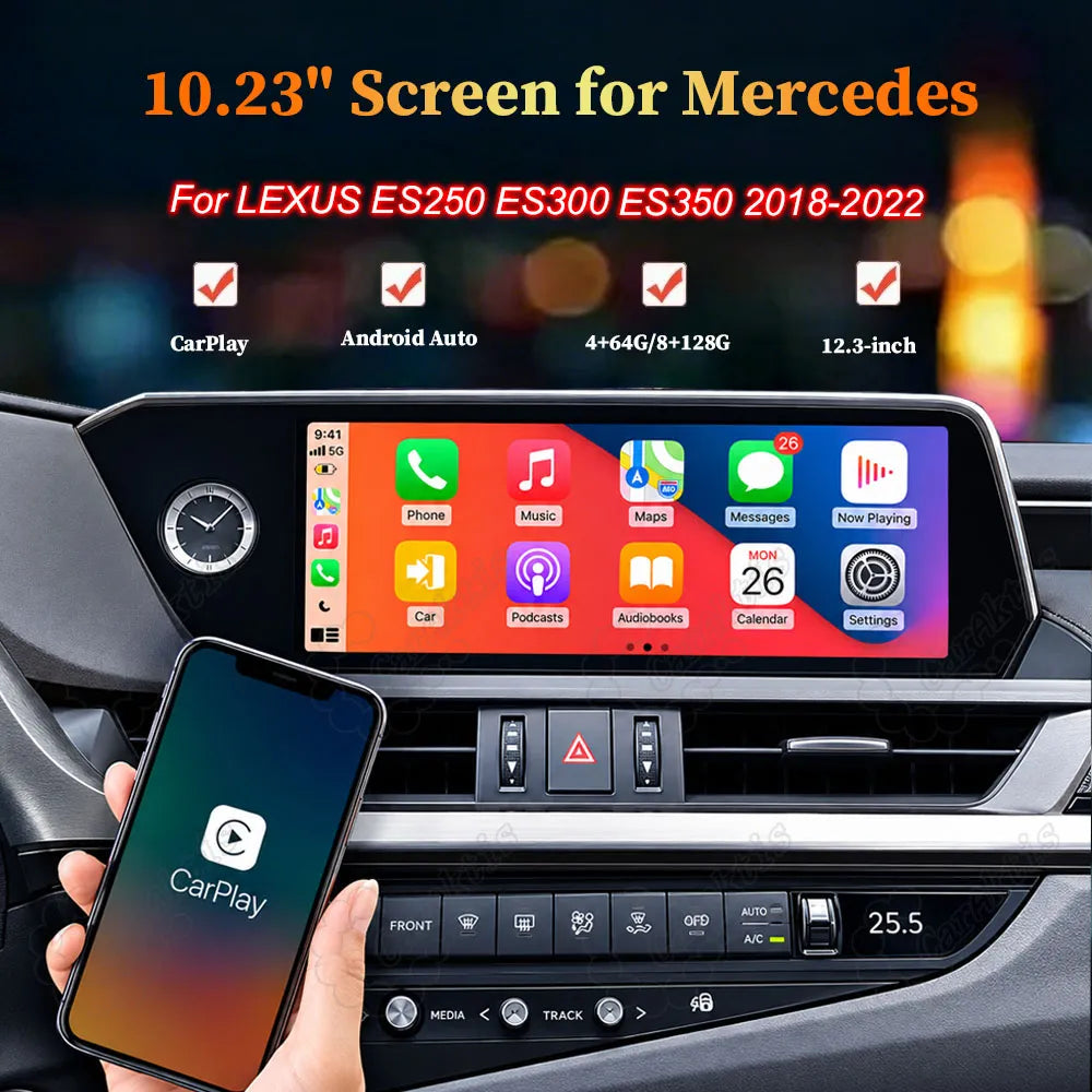 12.3 inch Android screen upgrade for Lexus ES250 ES300 ES350 2018-2022 with Apple CarPlay.
