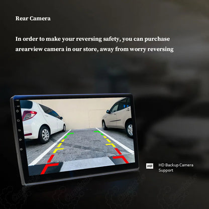 HD rear backup camera display on Lexus GX Android screen with parking guideline support.