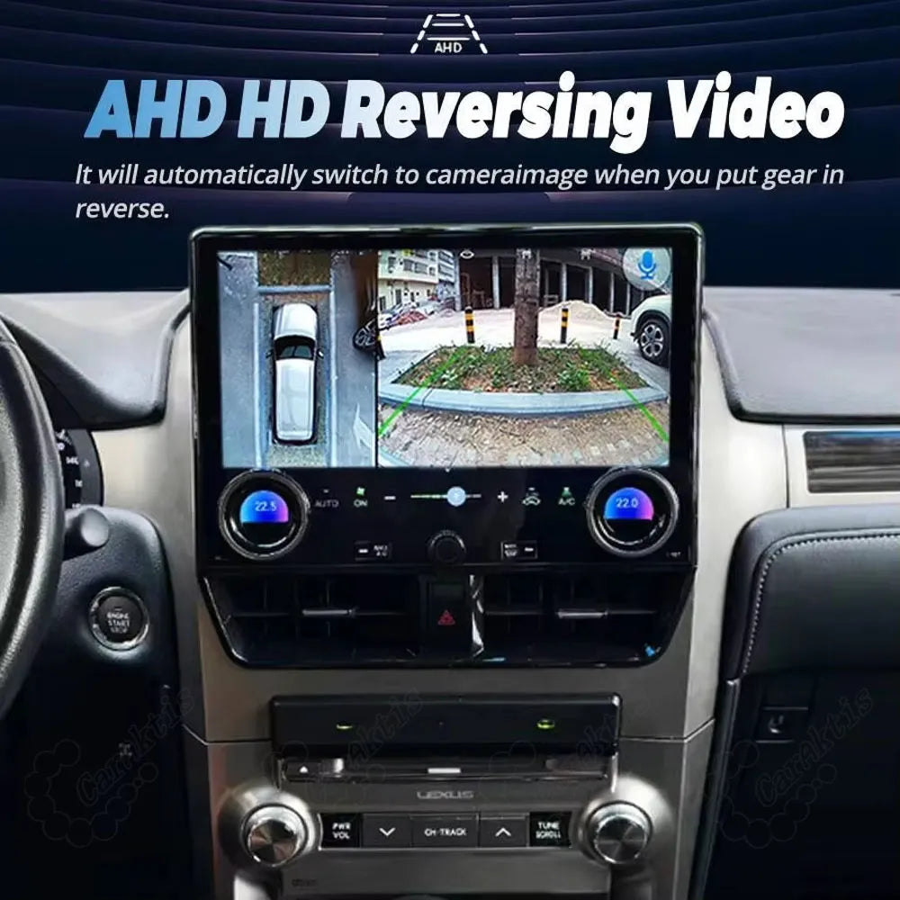 AHD HD reversing video display with 360 camera view on Lexus GX460 head unit