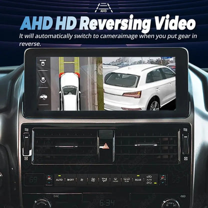 AHD HD reversing video display with automated split-screen parking assistance view.