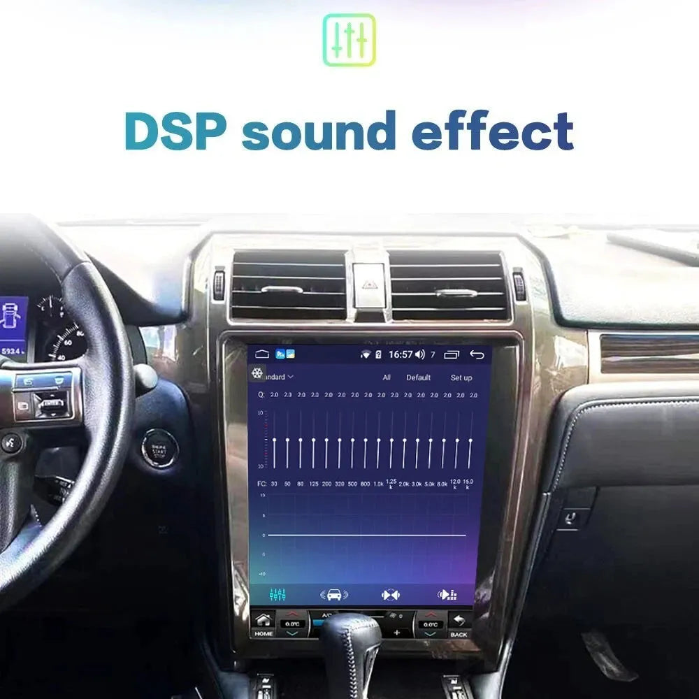 DSP sound effect and advanced graphic equalizer settings screen on the Lexus GX460 car stereo.