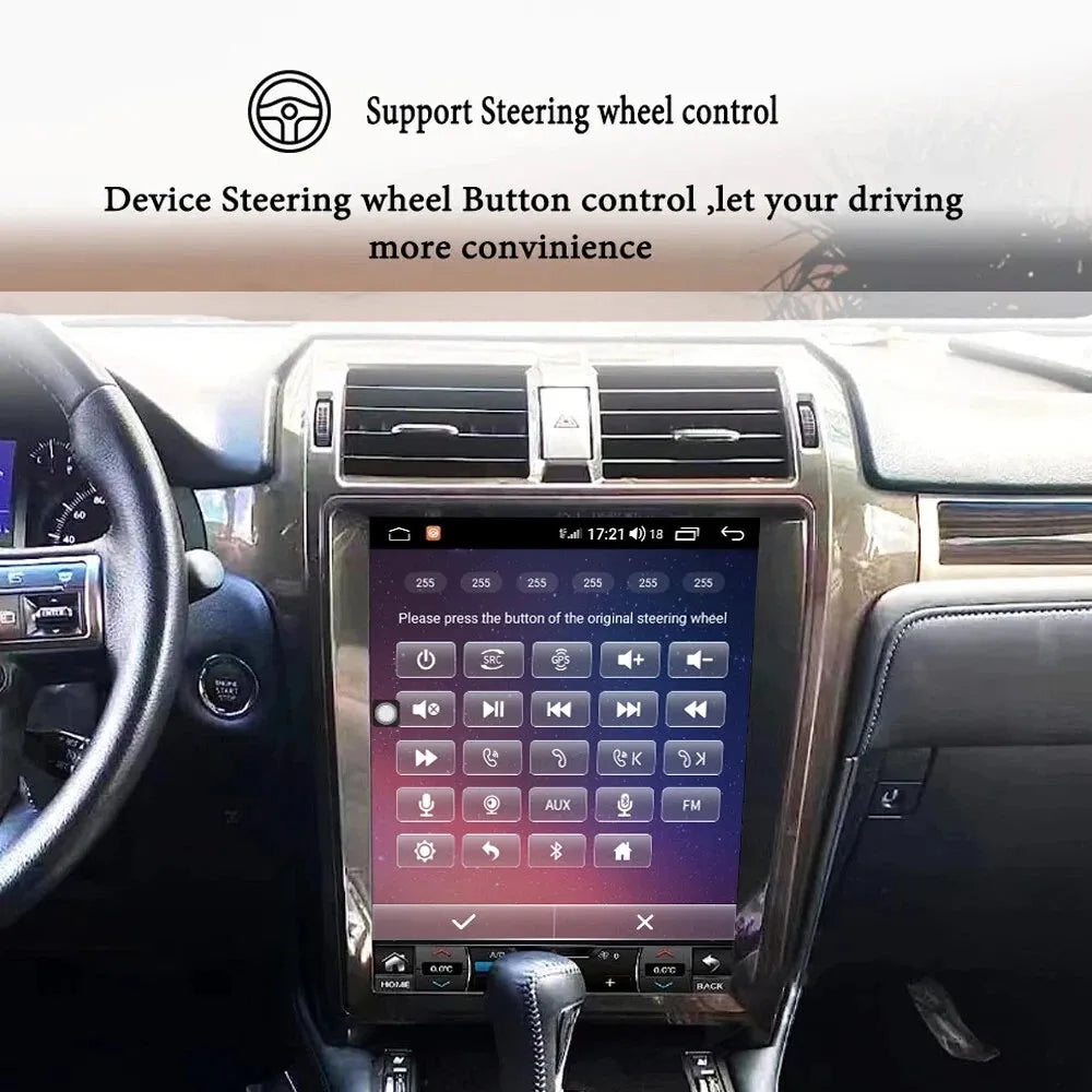 Steering wheel control settings and button configuration menu on the Android multimedia player for Lexus GX460.