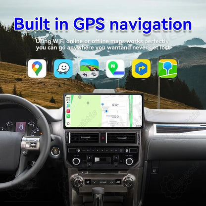 Built-in GPS navigation map system on 12-inch Lexus GX460 Android display screen.
