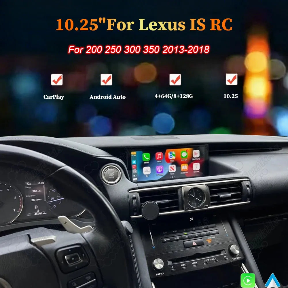 10.25-inch Android head unit with wireless CarPlay and Android Auto for Lexus IS RC 200 250 300 350 (2013-2018).