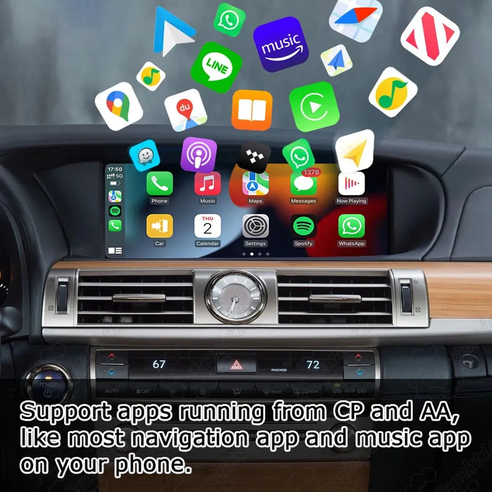 Support running various mobile apps such as Spotify, Google Maps, and WhatsApp via CarPlay and Android Auto on Lexus LS.
