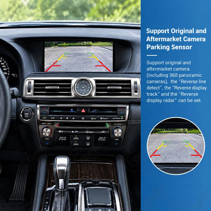 Support original and aftermarket backup cameras, dynamic parking trajectory lines, and parking sensors on Lexus LS.