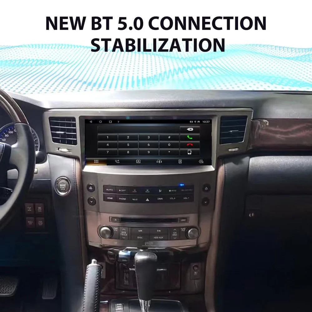 Lexus LX570 Android stereo showing stable Bluetooth 5.0 connection for hands-free dial calling.
