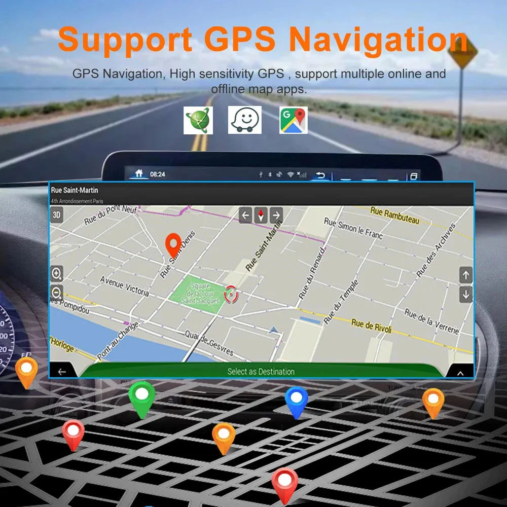 High-sensitivity GPS navigation showing online and offline 3D maps on Lexus LX570 multimedia unit.