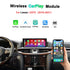 Wireless CarPlay and Android Auto module banner for Lexus LX570 2016-2021 showing compatible smartphone features on the factory dashboard screen.